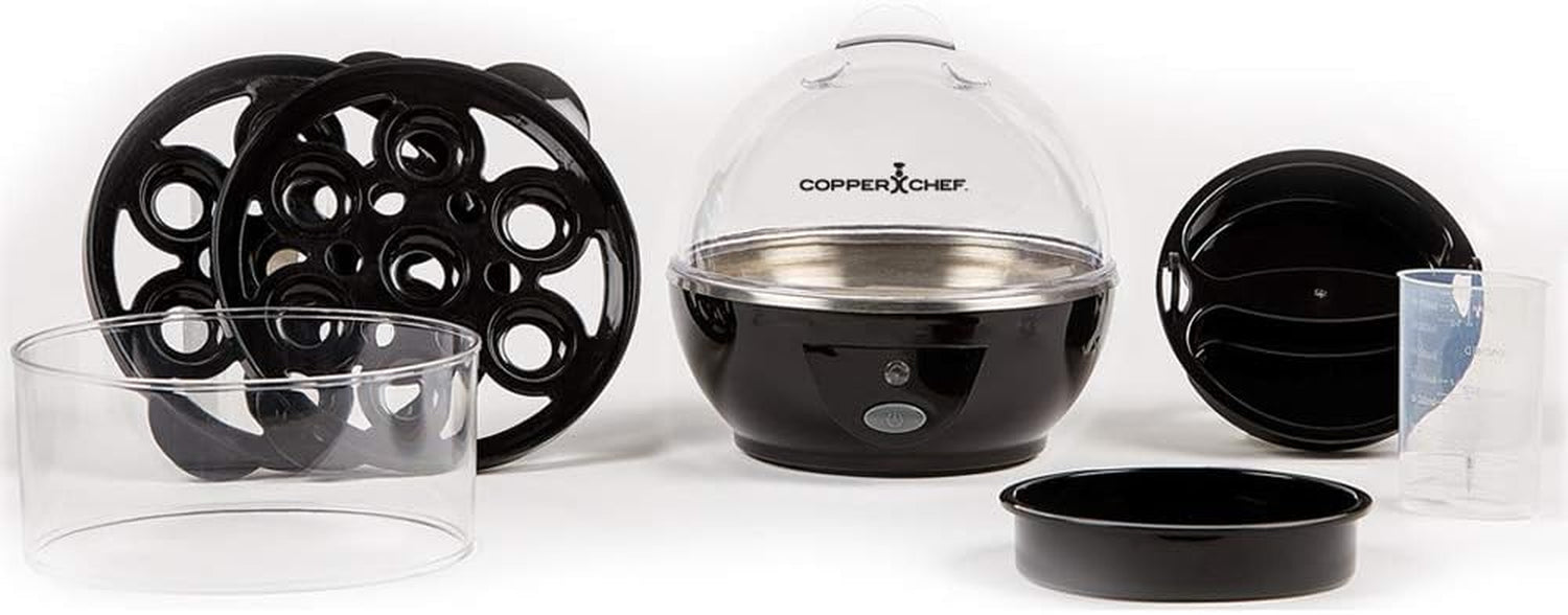 Want the Secret to Making Perfect Eggs & More C Electric Cooker Set-7 or 14 Capacity. Hard Boiled, Poached, Scrambled Eggs, or Omelets Automatic Shut Off, 7.5 X 6.7 X 7.5 Inches (Black)