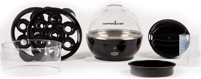 Want the Secret to Making Perfect Eggs & More C Electric Cooker Set-7 or 14 Capacity. Hard Boiled, Poached, Scrambled Eggs, or Omelets Automatic Shut Off, 7.5 X 6.7 X 7.5 Inches (Black)