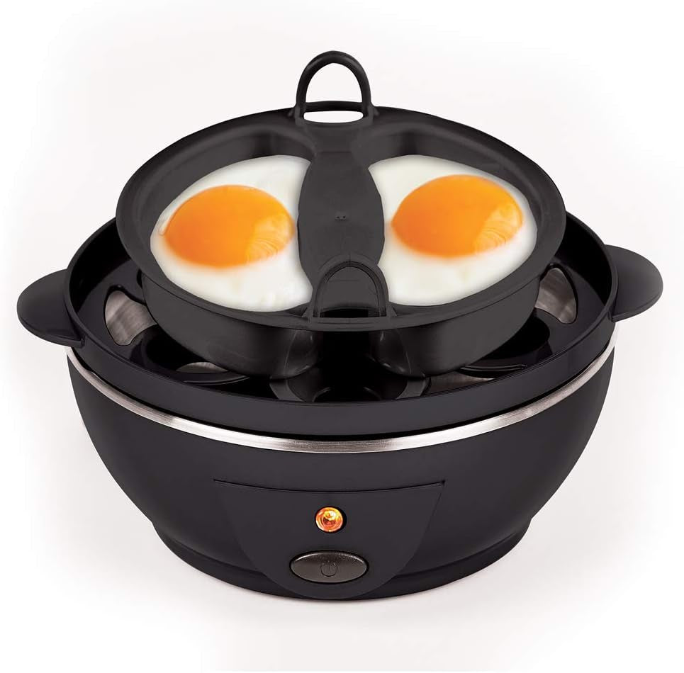 Want the Secret to Making Perfect Eggs & More C Electric Cooker Set-7 or 14 Capacity. Hard Boiled, Poached, Scrambled Eggs, or Omelets Automatic Shut Off, 7.5 X 6.7 X 7.5 Inches (Black)