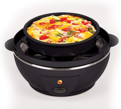 Want the Secret to Making Perfect Eggs & More C Electric Cooker Set-7 or 14 Capacity. Hard Boiled, Poached, Scrambled Eggs, or Omelets Automatic Shut Off, 7.5 X 6.7 X 7.5 Inches (Black)